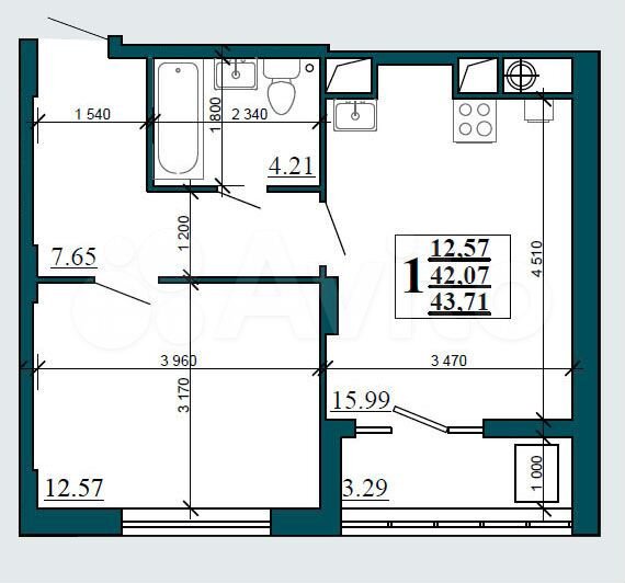 1-к. квартира, 43,7 м², 3/16 эт.