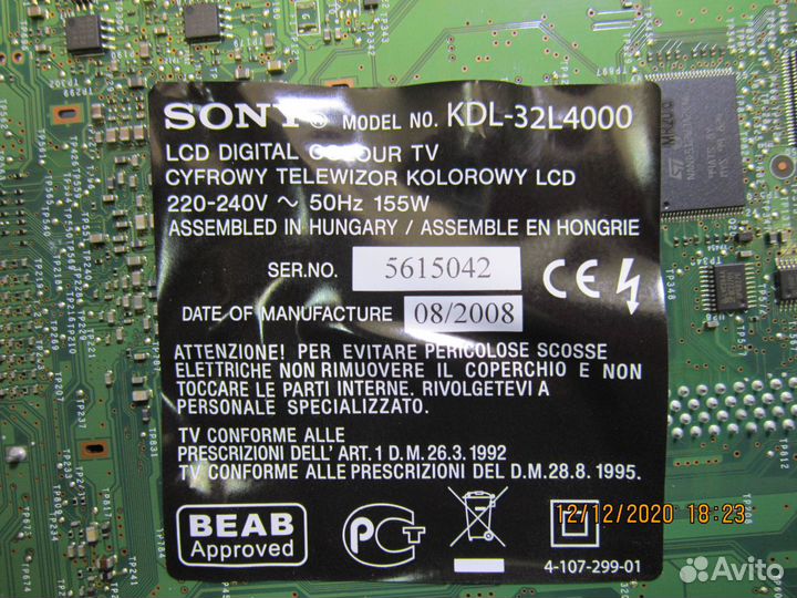 Телевизор Sony KDL-32L4000 по блокам