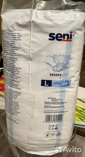 Памперсы для взрослых seni 6 капель размер L по 30