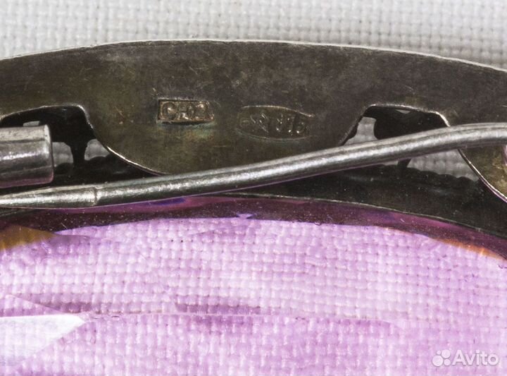 Брошь с розовым камнем, серебро, 875 пр со звездой