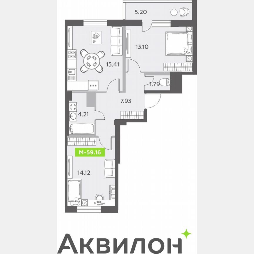 2-к. квартира, 59,2 м², 12/12 эт.