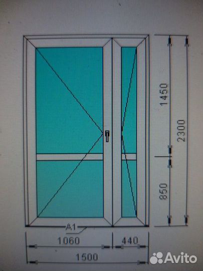 Дверь пвх офисная штульповая 1500*2300