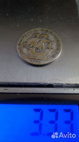 Монета старая португалия(каравелла) 1951г.серебро