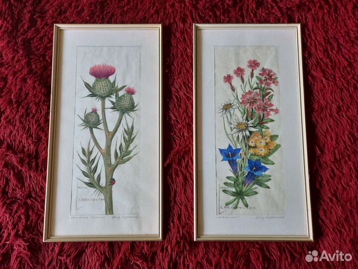 Пара немецких авторских картин с цветами