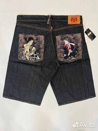 18+ Джинсовые шорты с гейшами японская гравюра RMC
