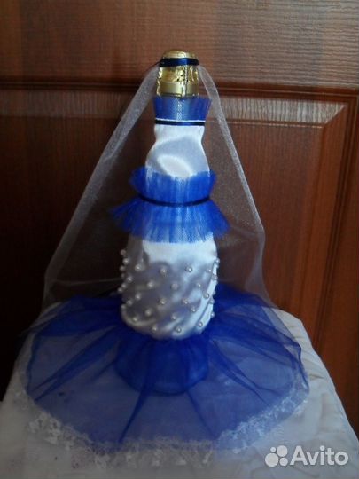 Украшение синее с бусинами на шампанское(пара) - 7