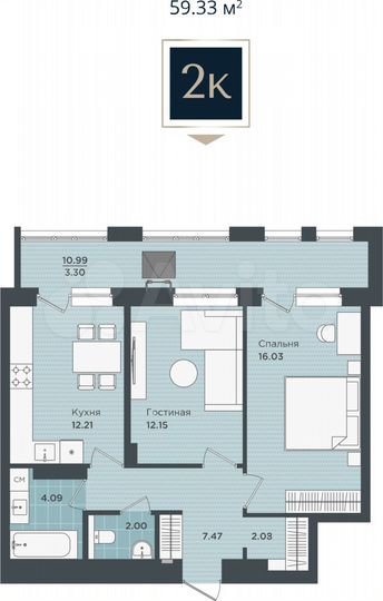 2-к. квартира, 59,3 м², 18/24 эт.