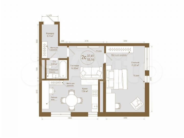 2-к. квартира, 53,2 м², 11/25 эт.