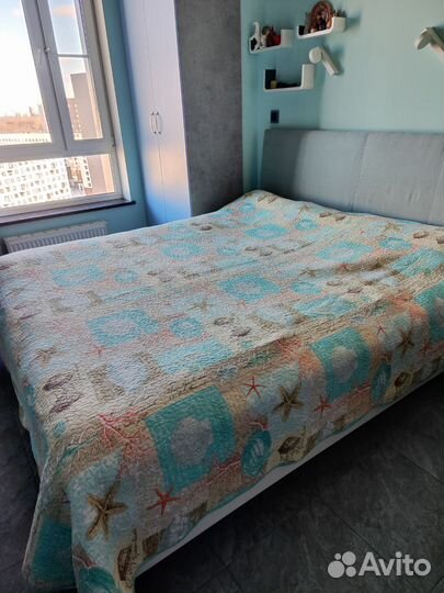 Покрывало бирюзовое 220*240 хб морское