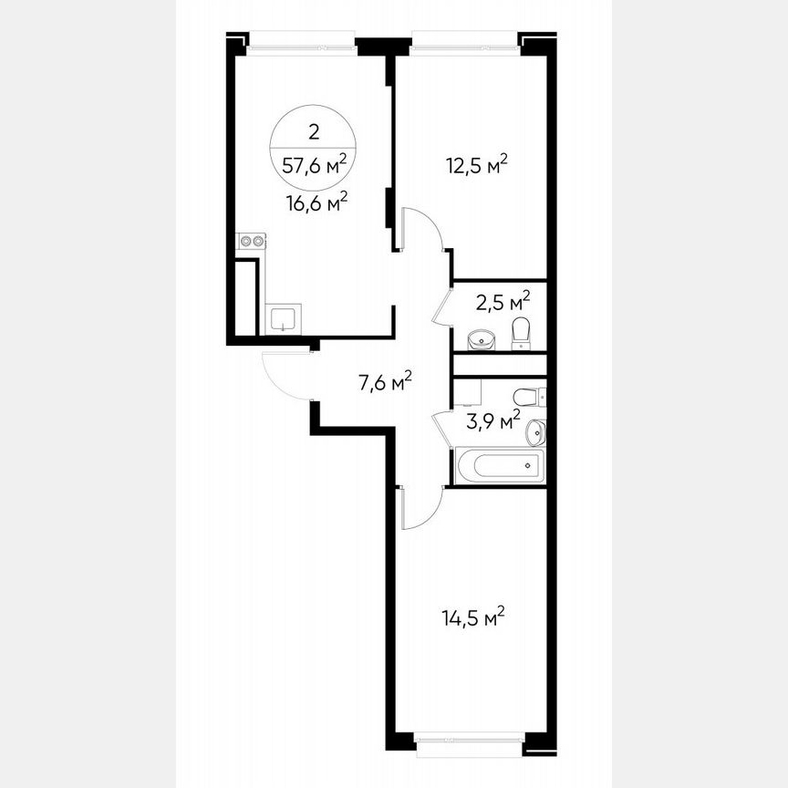 2-к. квартира, 57,3 м², 6/17 эт.