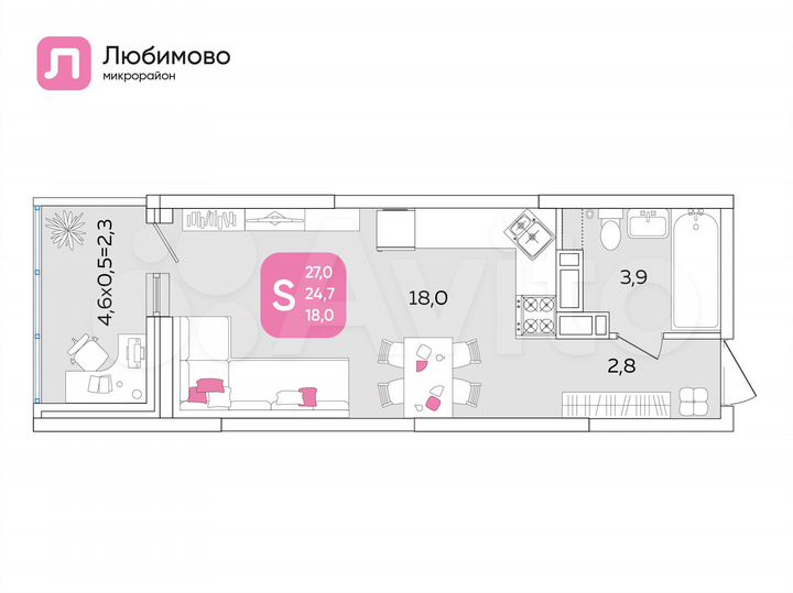 Квартира-студия, 26,8 м², 24/24 эт.