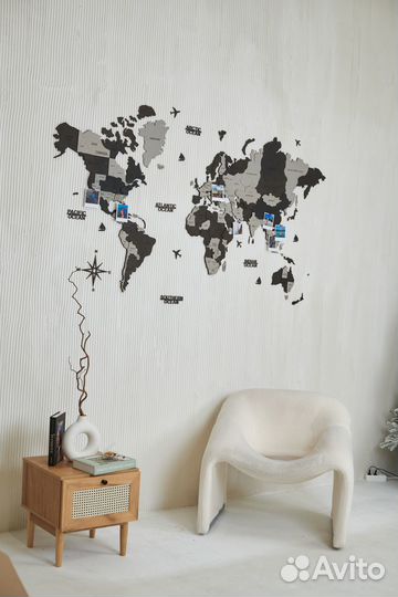 Карта мира из дерева 150х90см