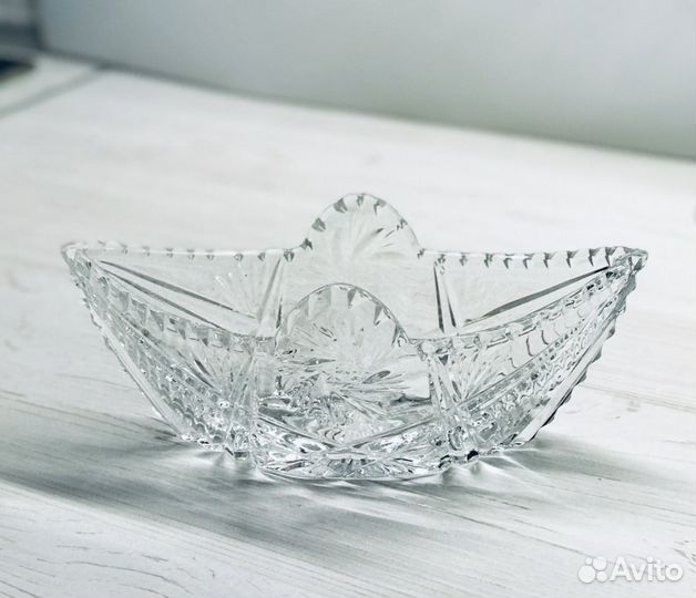 Хрустальная конфетница СССР ладья 2 шт