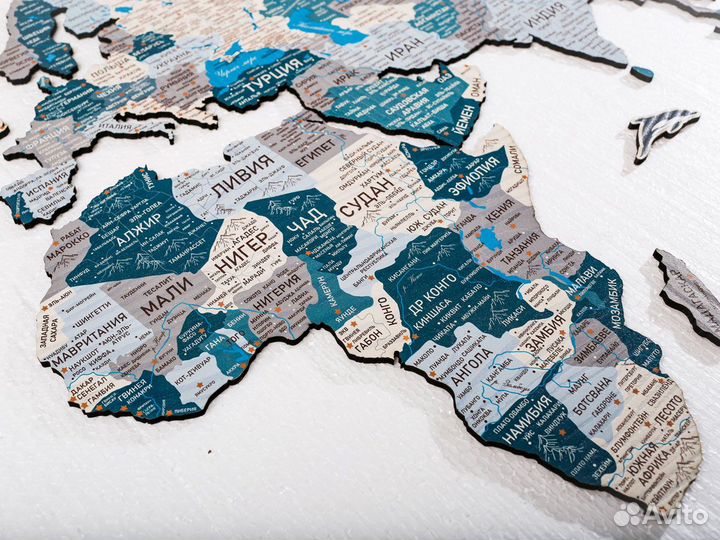 Деревянная карта мира из дерева настенная, Клин