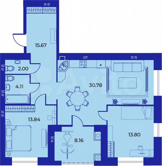 2-к. квартира, 88,4 м², 6/9 эт.