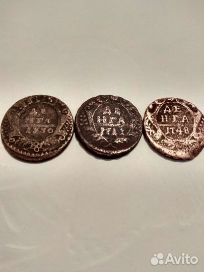Монеты денга.Редкий перечекан 1730г