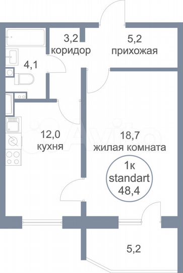 1-к. квартира, 48,4 м², 1/17 эт.