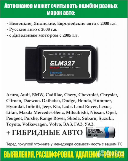 Автосканер ELM327 OBD2 II Диагностический адаптер