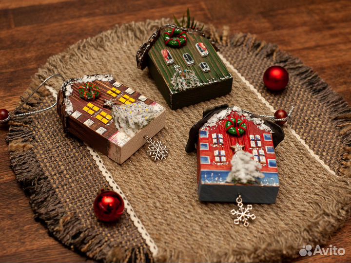 Новогодние украшения на елочку (домики)