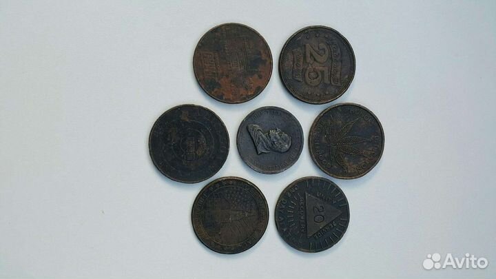 Монетовидные жетоны США коллекция 7 штук