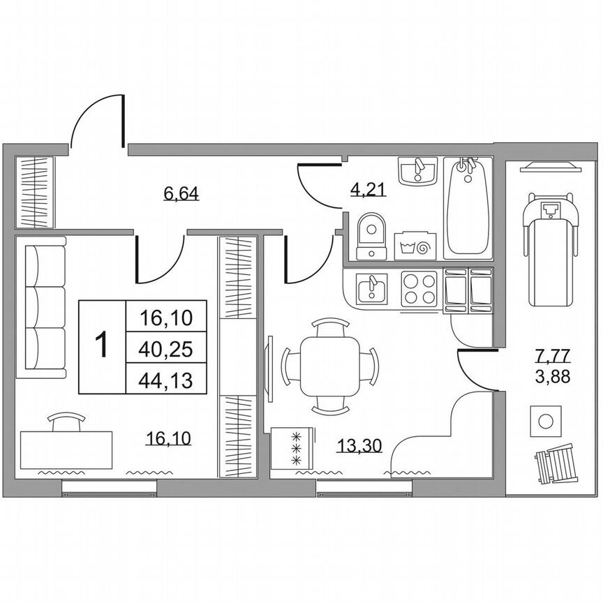 1-к. квартира, 44,1 м², 18/19 эт.