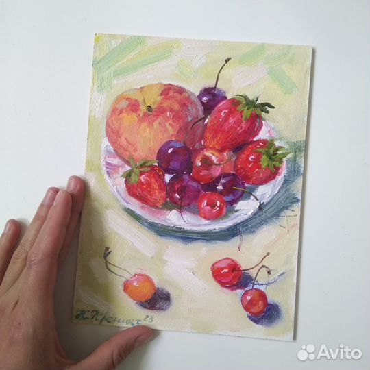 Картина натюрморт маслом миниатюра в рамке