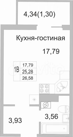 Квартира-студия, 26,6 м², 9/9 эт.