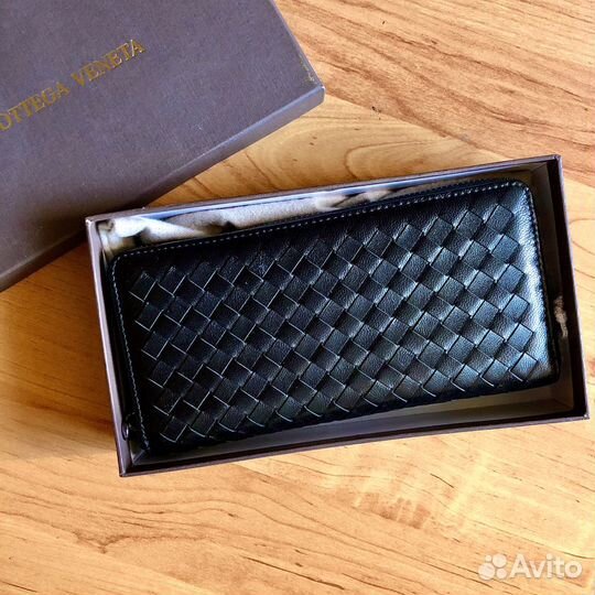 Кошелек плетеный кожаный бв мужской новый черный