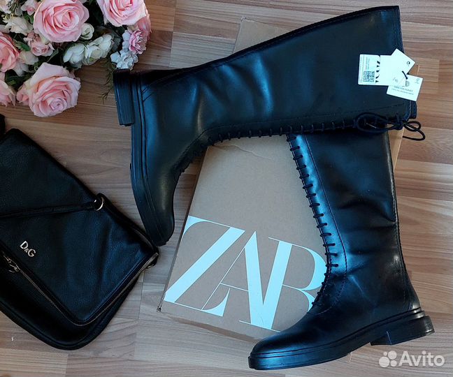 Сапоги Zara и Сапоги Mascotte, Натуральная кожа