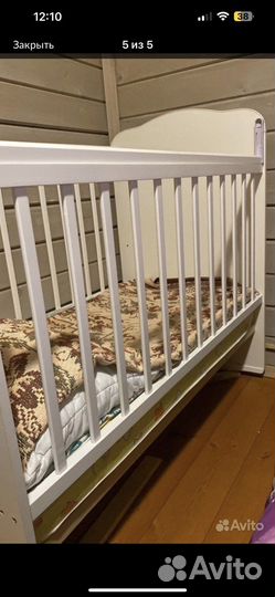 Детская кровать колыбель белая из сосны с матрасом