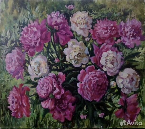 Пионы в подарок 70 х 62 /холст,масло