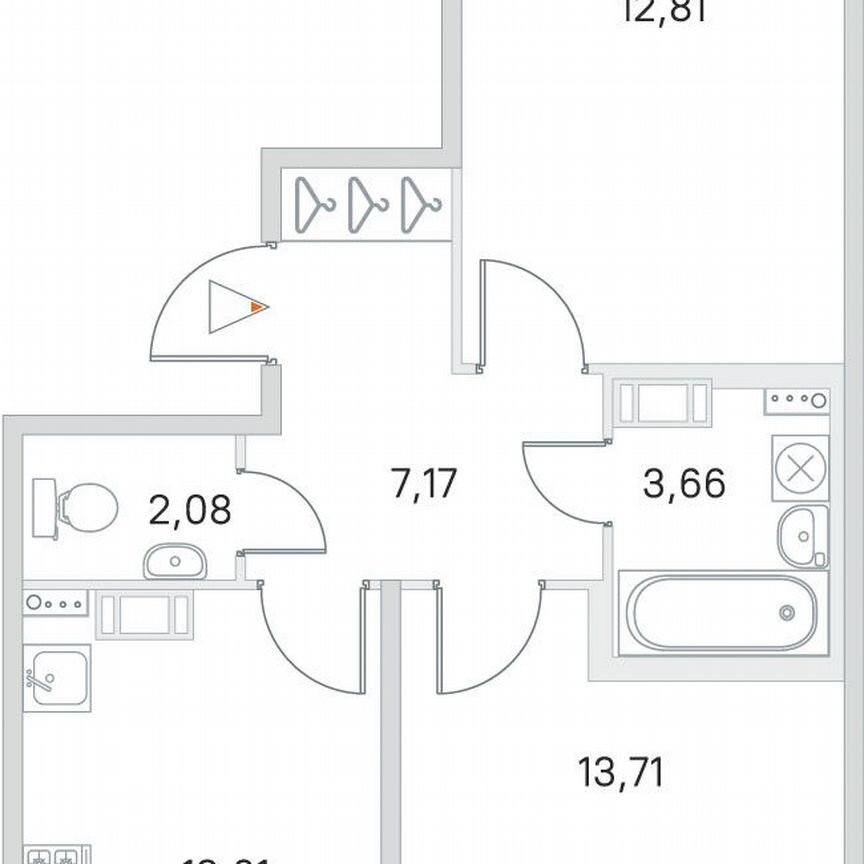 2-к. квартира, 53,1 м², 2/4 эт.