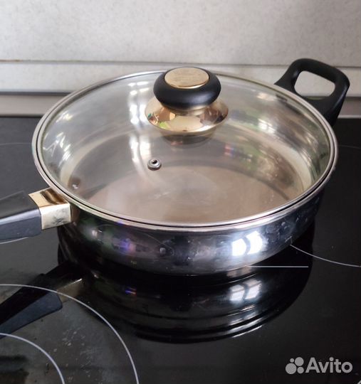 Сковорода нержавейка 24 см с крышкой бу