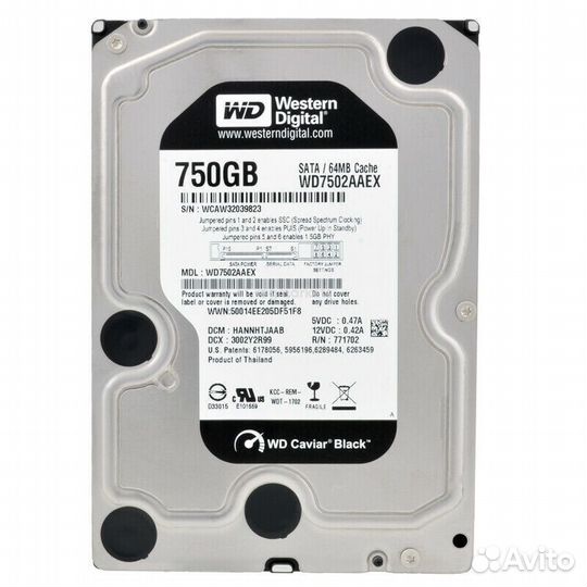Жесткий диск WD Caviar Black WD7502aaex, 750гб