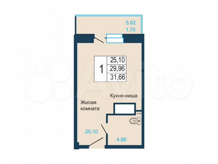 1-к. квартира, 31,7 м², 17/18 эт.