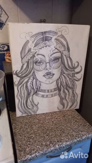 Картина на подрамнике карандашом