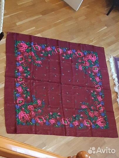 Японский старинный шерстяной платок с люриксом