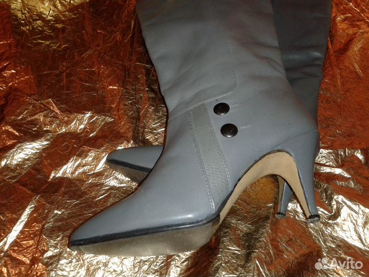 Сапоги осенние, широкие голенища, серый цвет