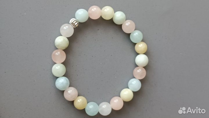 Браслет из бериллов:морганит,гелиодор,аквамарин