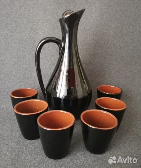 Набор (графин+6стопок) для коньяка, керамика СССР