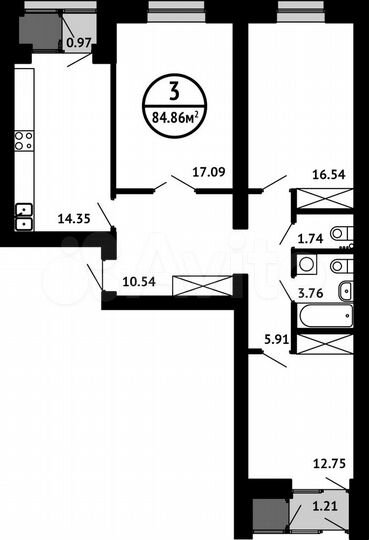 3-к. квартира, 84,9 м², 6/8 эт.