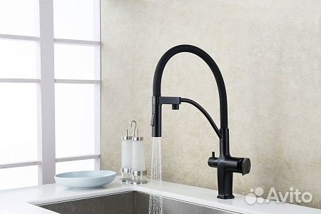 Смеситель Lemark Bronx LM3761BL для кухни, с гибким изливом, с подключ. к фильтру питьевой воды, чер