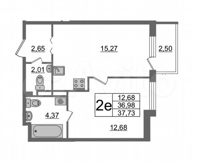 1-к. квартира, 38 м², 5/5 эт.