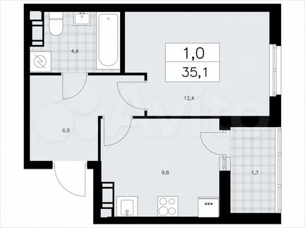 1-к. квартира, 35,1 м², 5/9 эт.