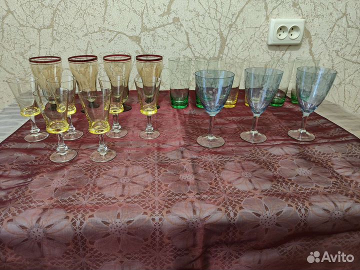 Бокалы стопки стаканы цветное стекло Чехия СССР