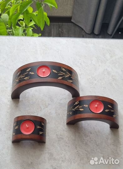 Подсвечник деревянный набор 3 шт