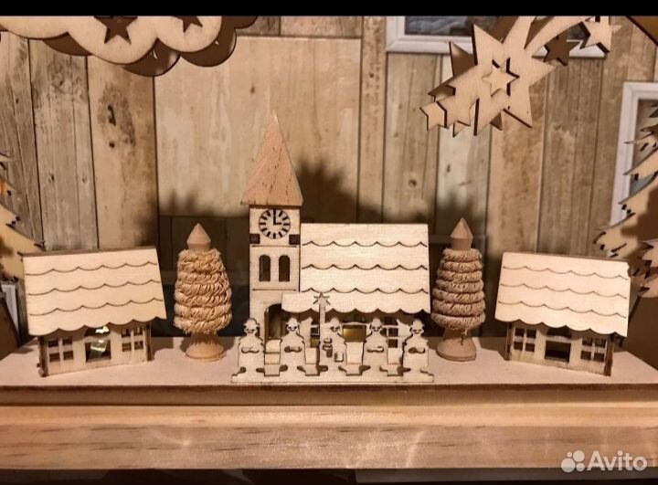 Деревянный ночник с домиками