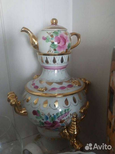 Цветная Гжель самовар