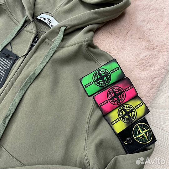 Зип-худи Stone Island + термопатч хаки цвета