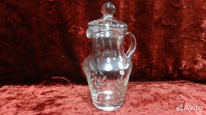 Кувшин с крышкой Стекло Резьба Алмазная грань